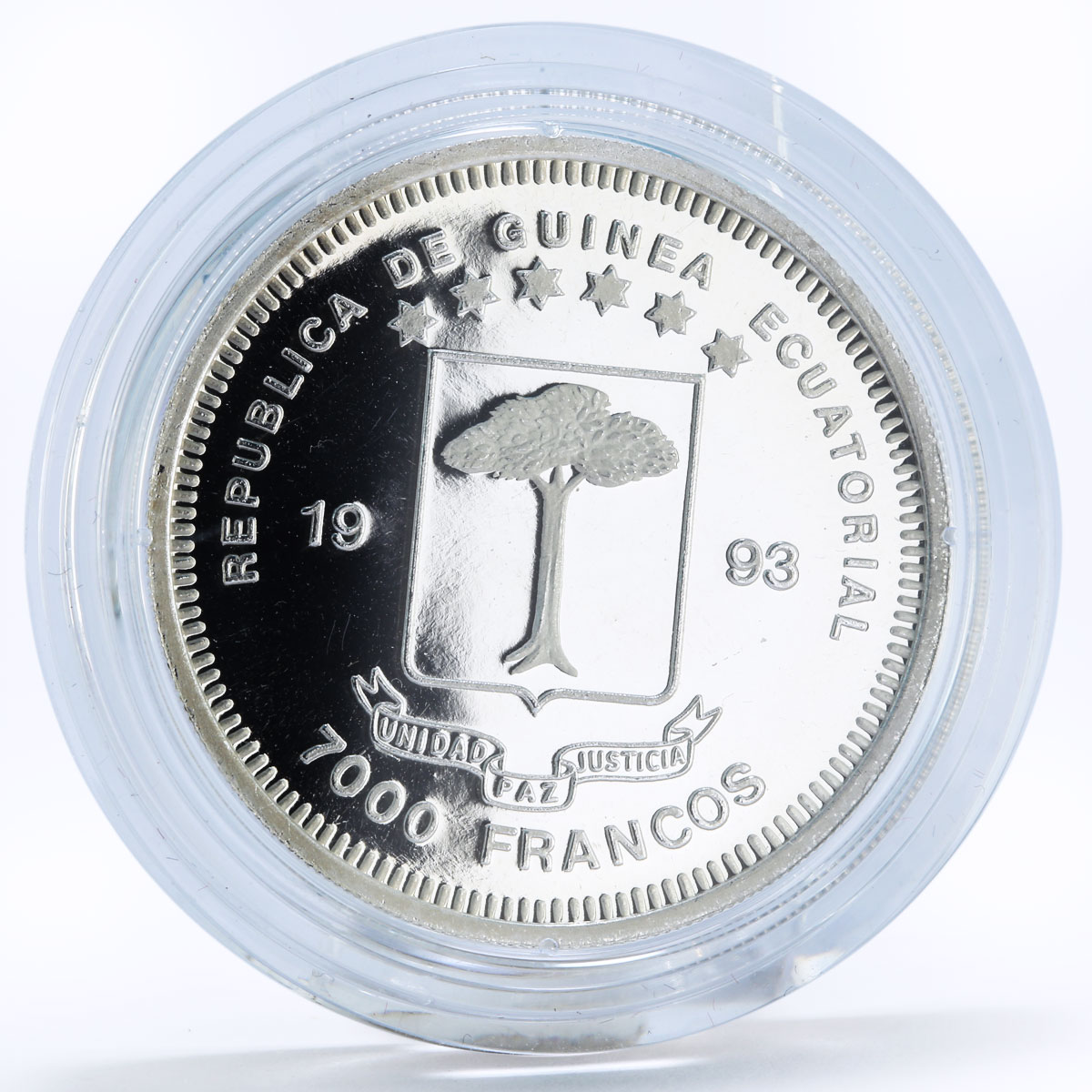 Equatorial Guinea 7000 francos Endangered Wildlife series Zebra silver coin 1993