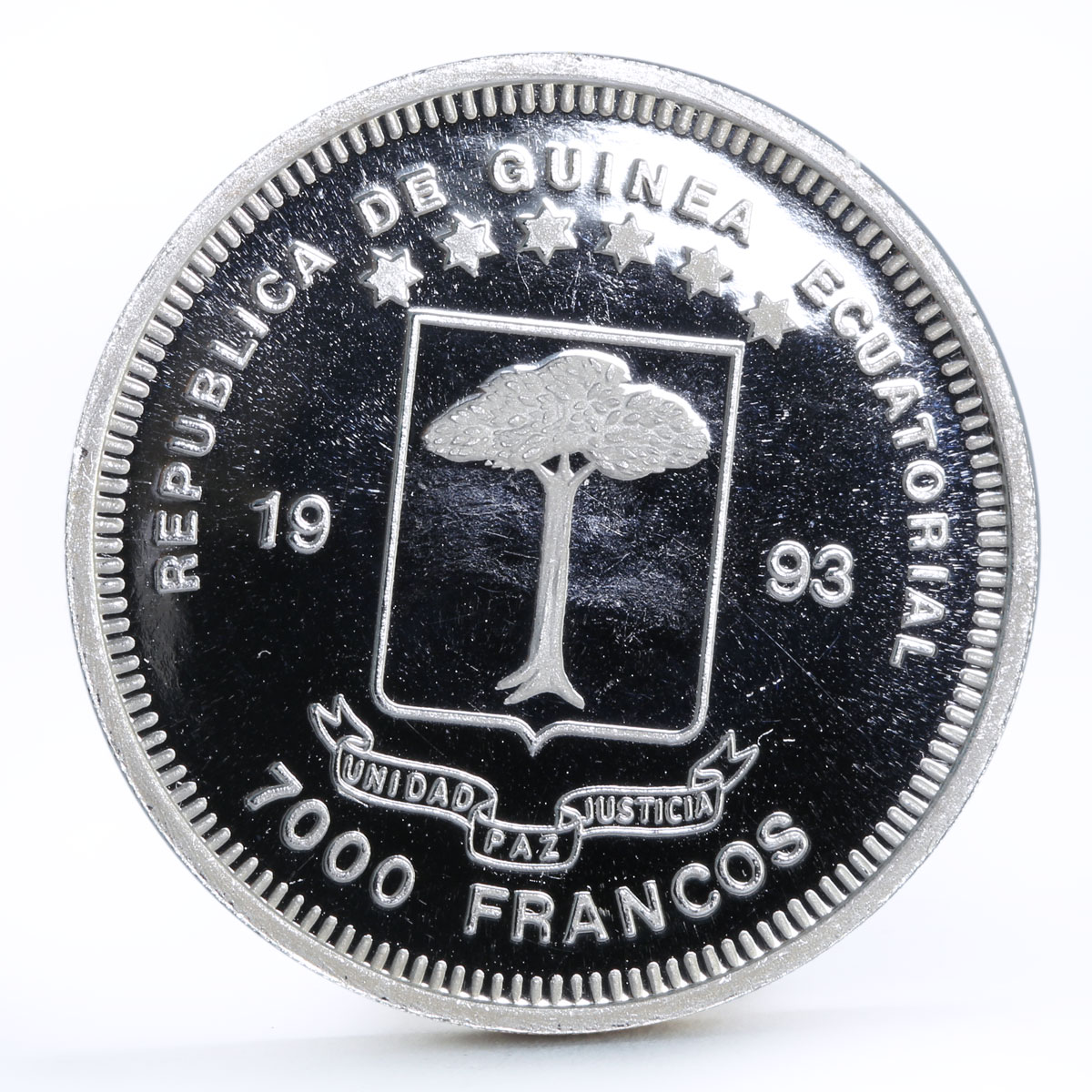 Equatorial Guinea 7000 francos Endangered Wildlife series Zebra silver coin 1993