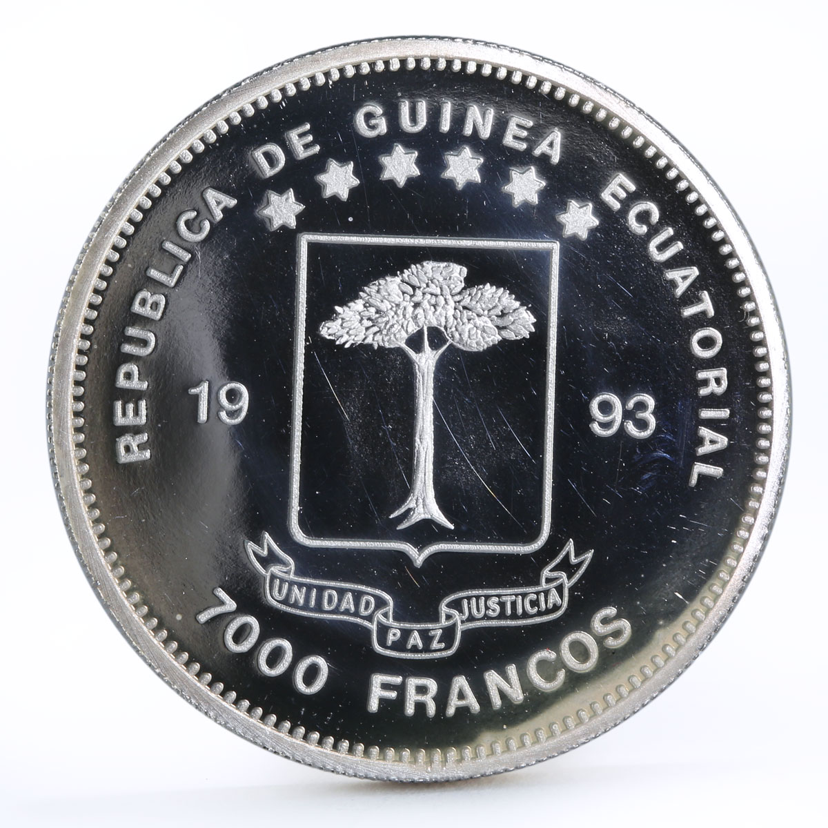 Equatorial Guinea 7000 francos Endangered Nature series Buffalo silver coin 1993