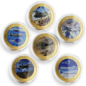 Isle of Man set of 6 coins Royal Air Force Centenary gilded copper coins 2018