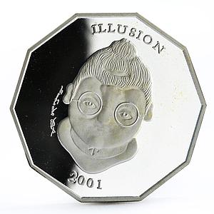 Liberia 10 dollars Female or Male Illusion silver coin 2001