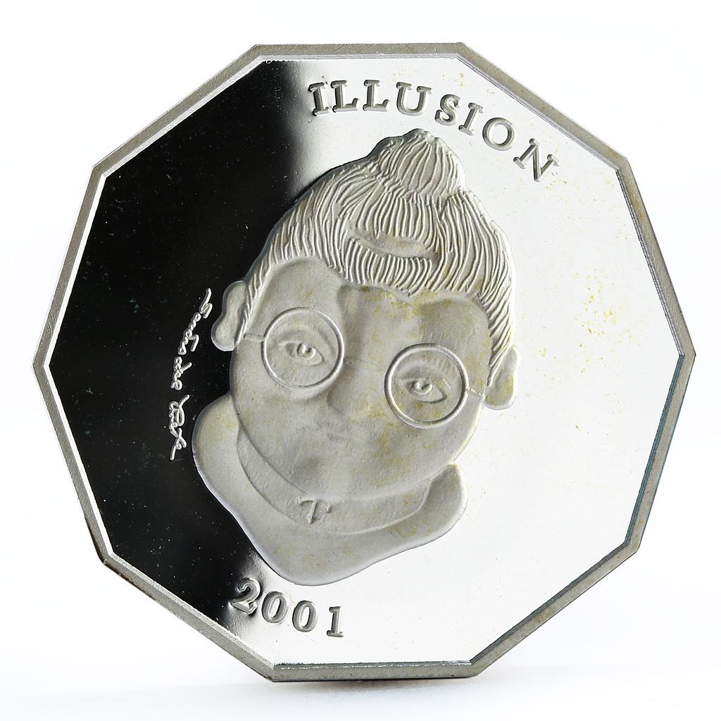 Liberia 10 dollars Female or Male Illusion silver coin 2001
