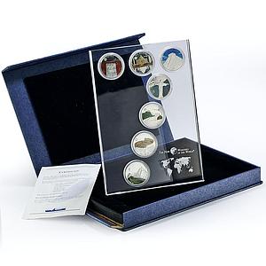 Mongolia set of 7 coins Seven Wonders of the World colored silver coins 2008