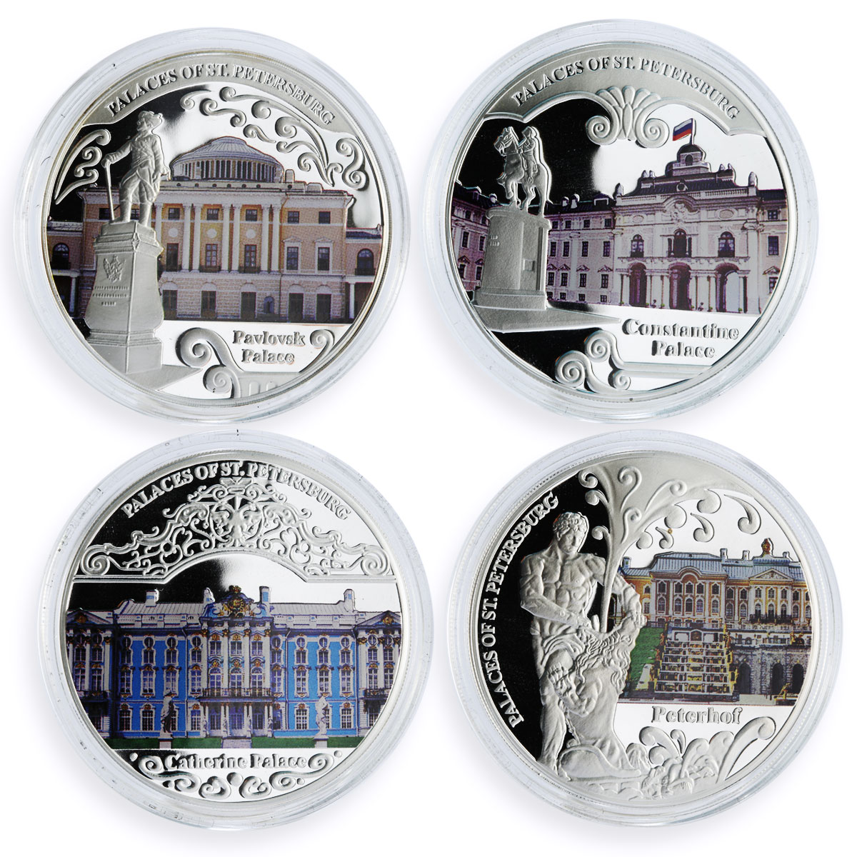 Malawi set 4 coins Palaces of Saint Petersburg Russia colored silver coins 2010
