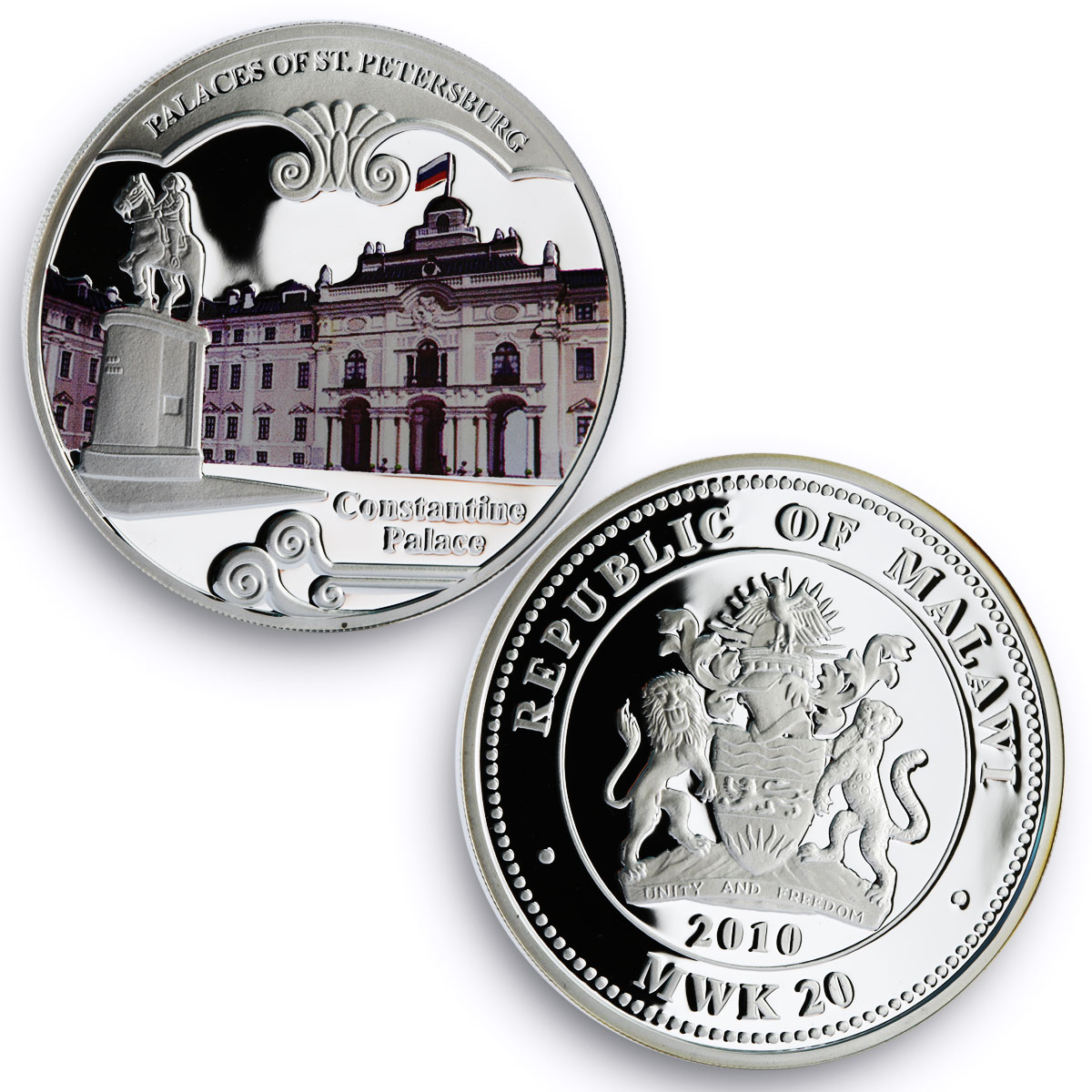 Malawi set 4 coins Palaces of Saint Petersburg Russia colored silver coins 2010