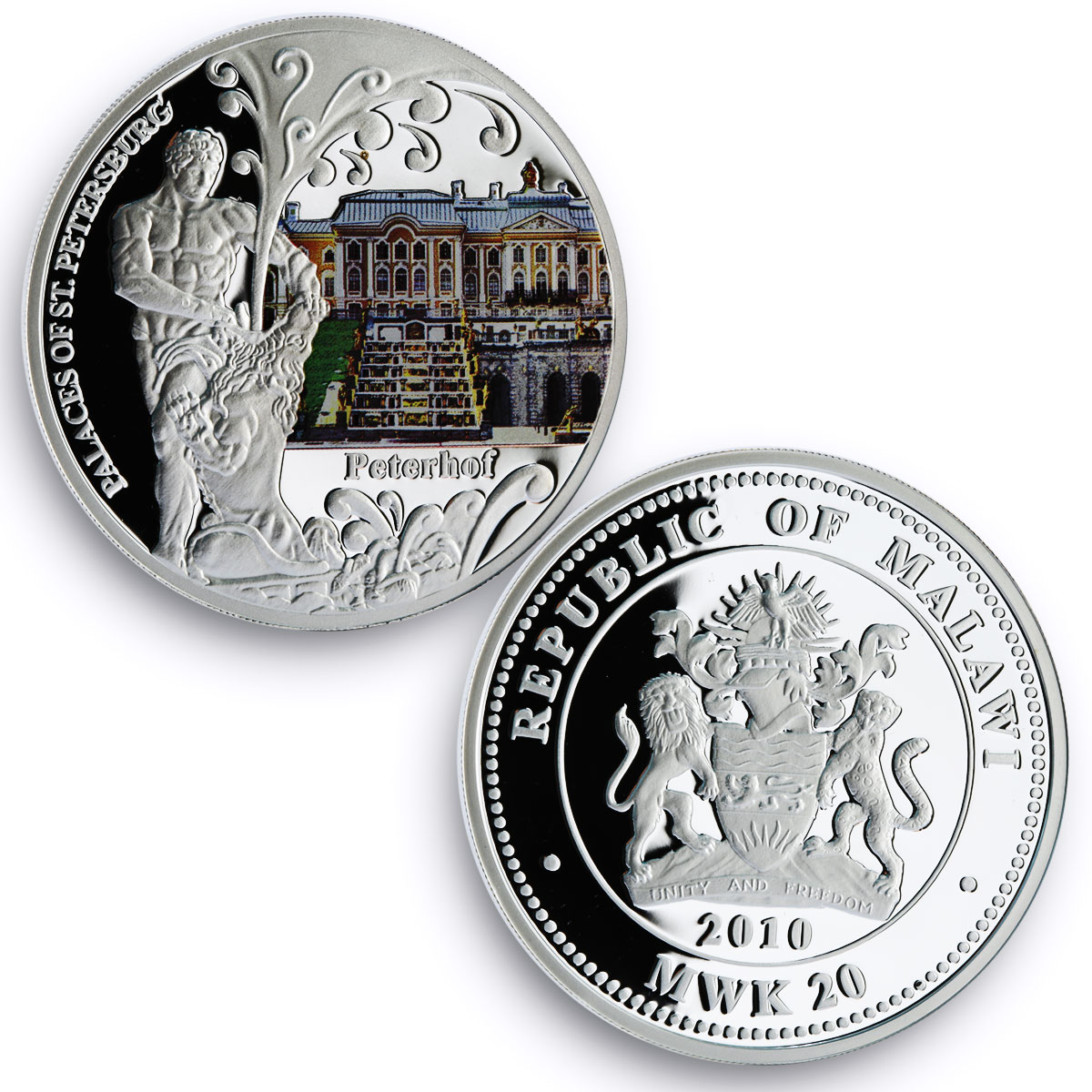 Malawi set 4 coins Palaces of Saint Petersburg Russia colored silver coins 2010