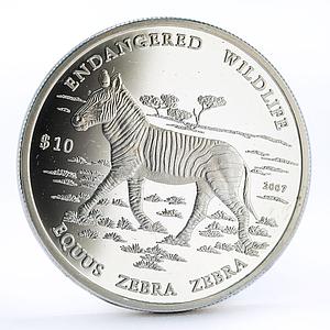 Namibia 10 dollars Endangered Wildlife series Zebra proof silver coin 2007