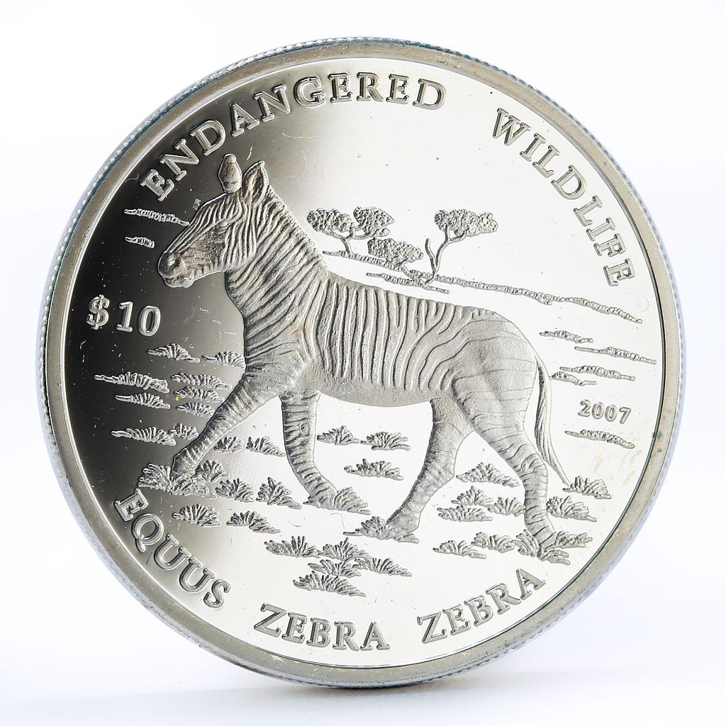 Namibia 10 dollars Endangered Wildlife series Zebra proof silver coin 2007