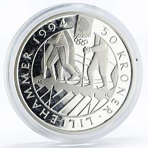 Norway 50 kroner Lillehammer Winter Olympics series Skiers silver coin 1993