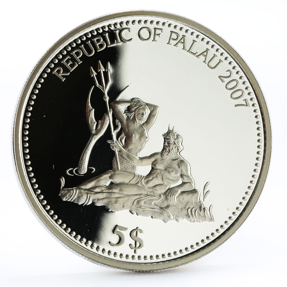 Palau 5 dollars Marine Life Protection series Surgeon Fish silver coin 2007