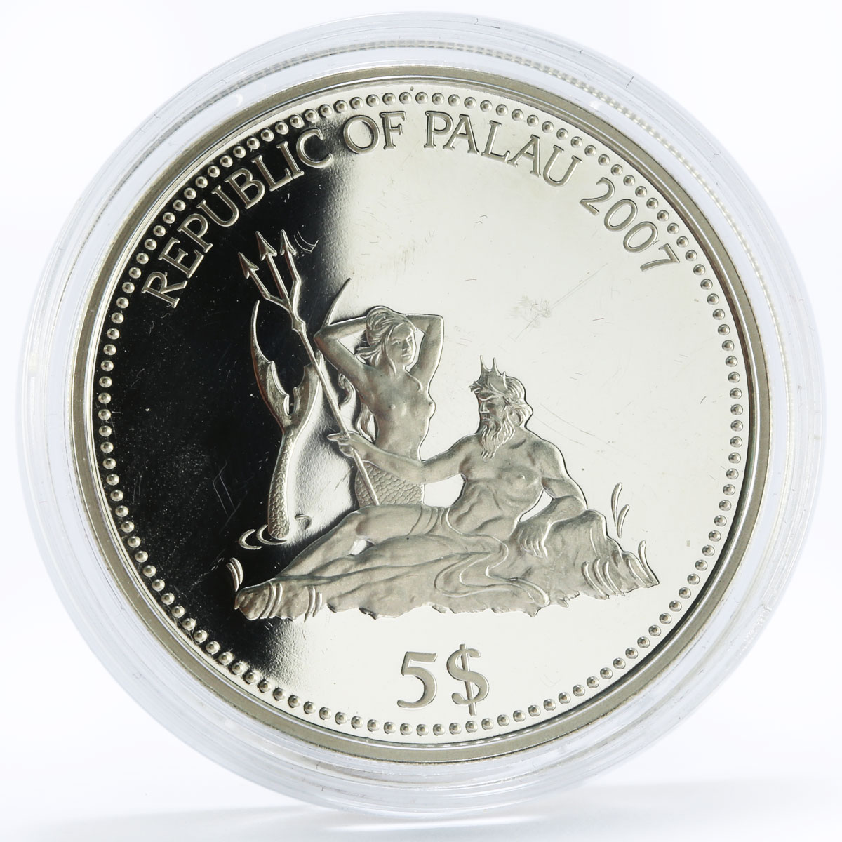 Palau 5 dollars Marine Life Protection series Surgeon Fish silver coin 2007