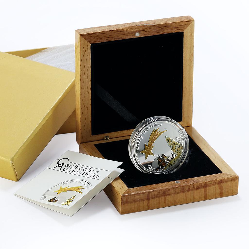 Palau 5 dollars Merry Christmas series Shooting Star gilded silver coin 2010