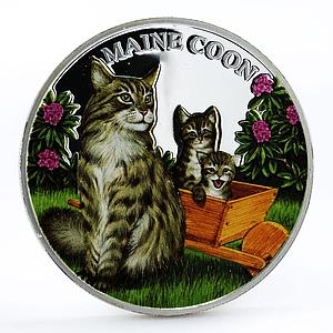 Rwanda 500 francs Cats series Maine Coon Cat Flowers colored silver coin 2011
