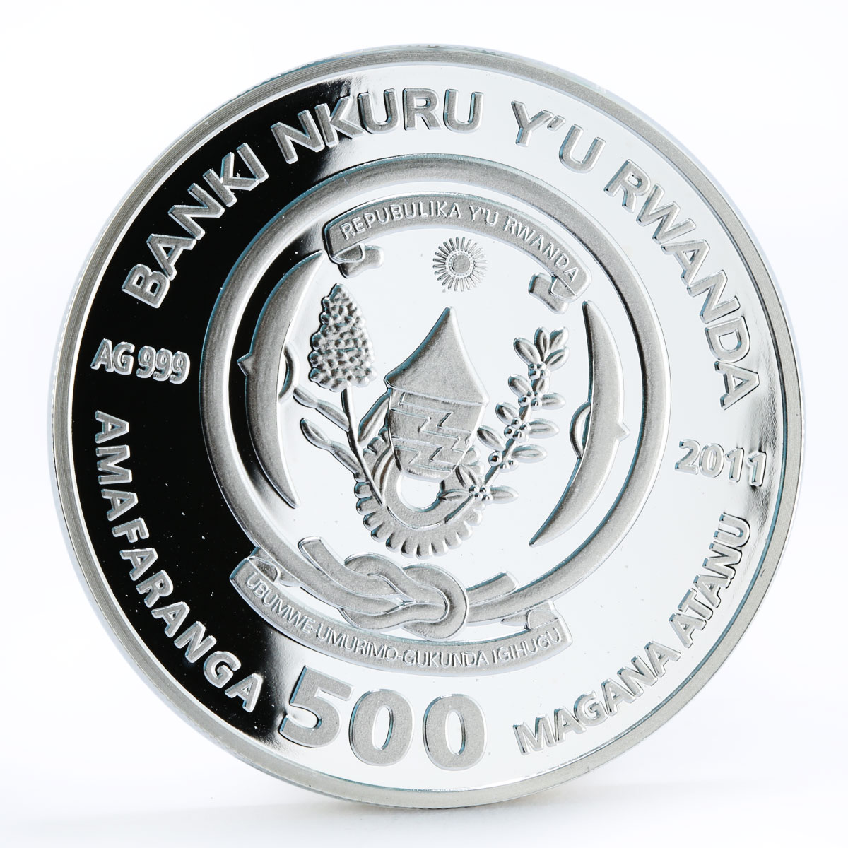 Rwanda 500 francs Cats series Maine Coon Cat Flowers colored silver coin 2011