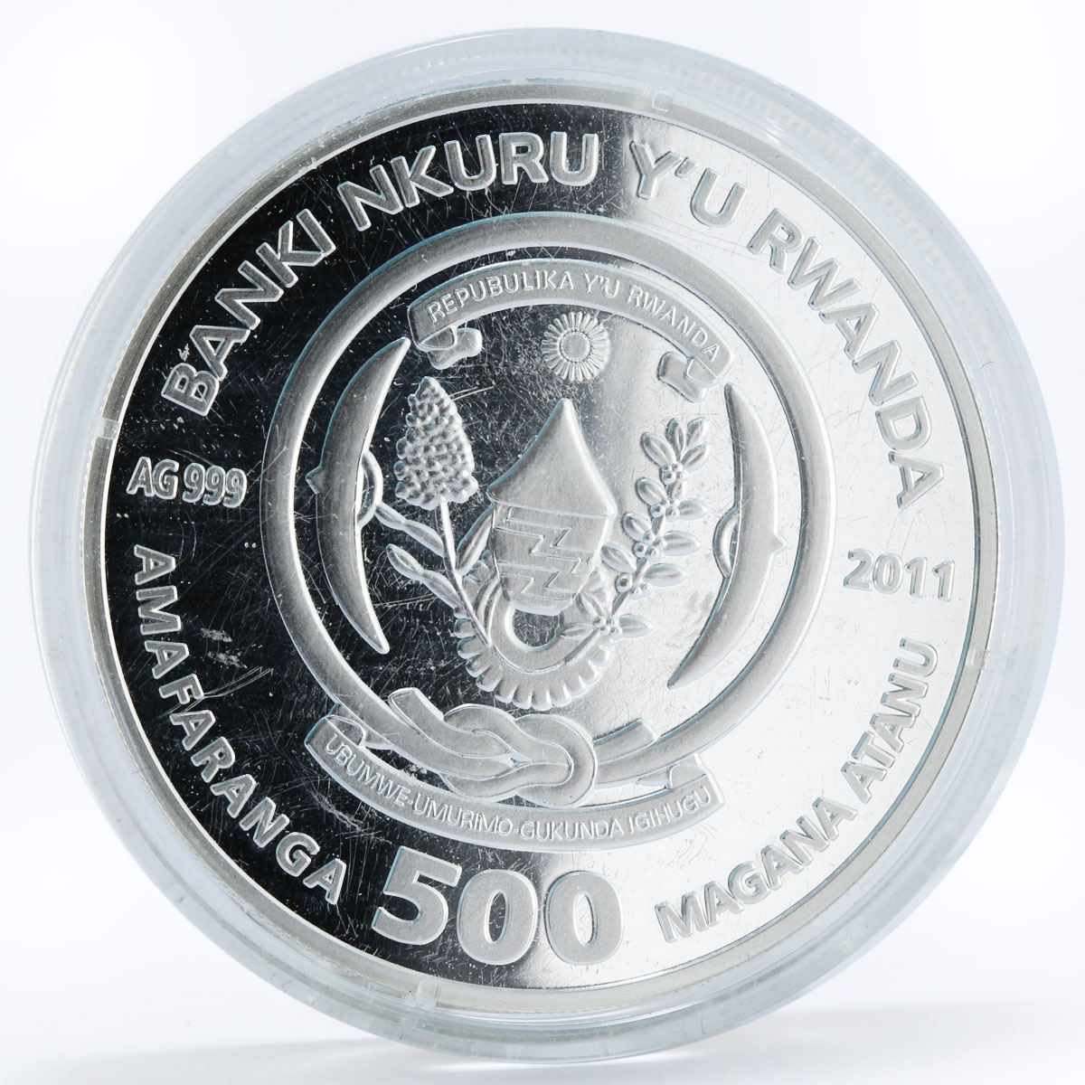 Rwanda 500 francs Cats series Maine Coon Cat Flowers colored silver coin 2011