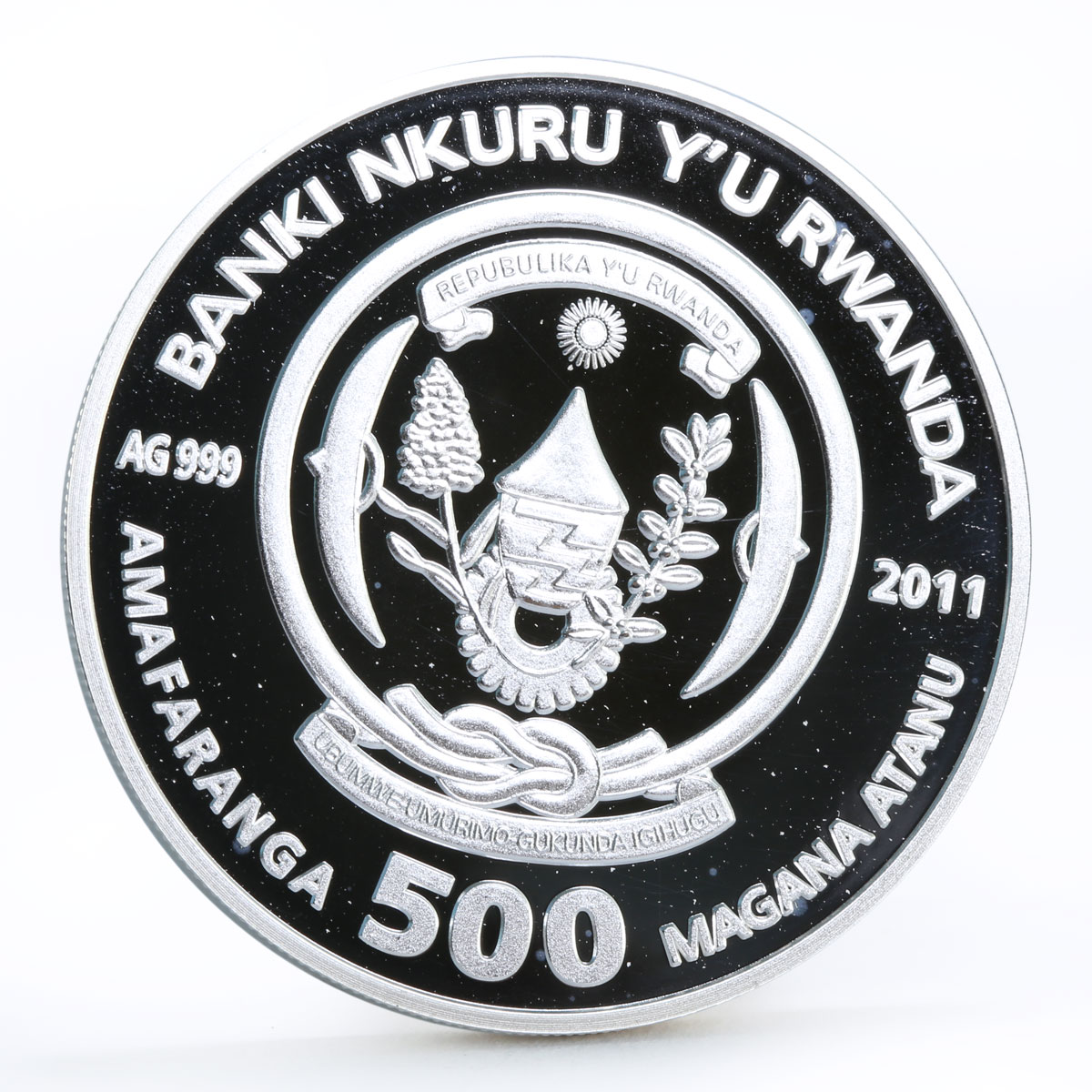 Rwanda 500 francs Cats series Maine Coon Cat Flowers colored silver coin 2011