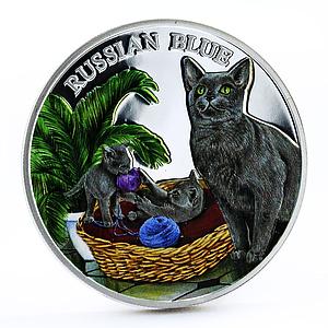 Rwanda 500 francs Cats series Russian Blue Cat Plant colored silver coin 2011