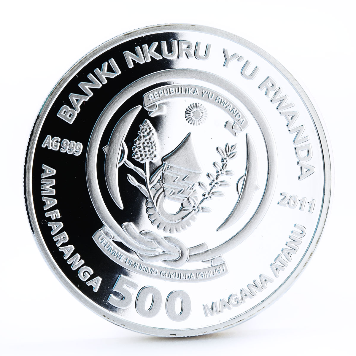 Rwanda 500 francs Cats series Russian Blue Cat Plant colored silver coin 2011