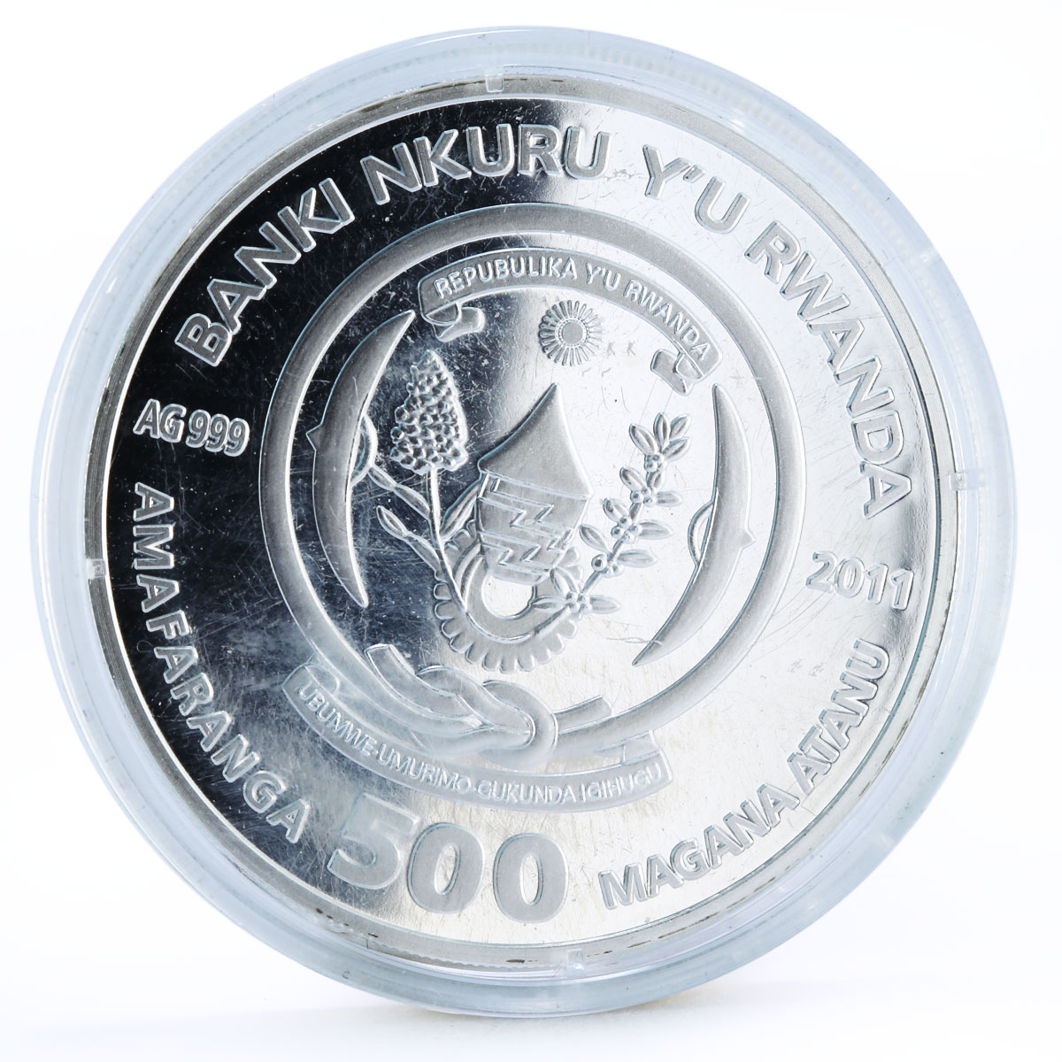 Rwanda 500 francs Cats series Russian Blue Cat Plant colored silver coin 2011
