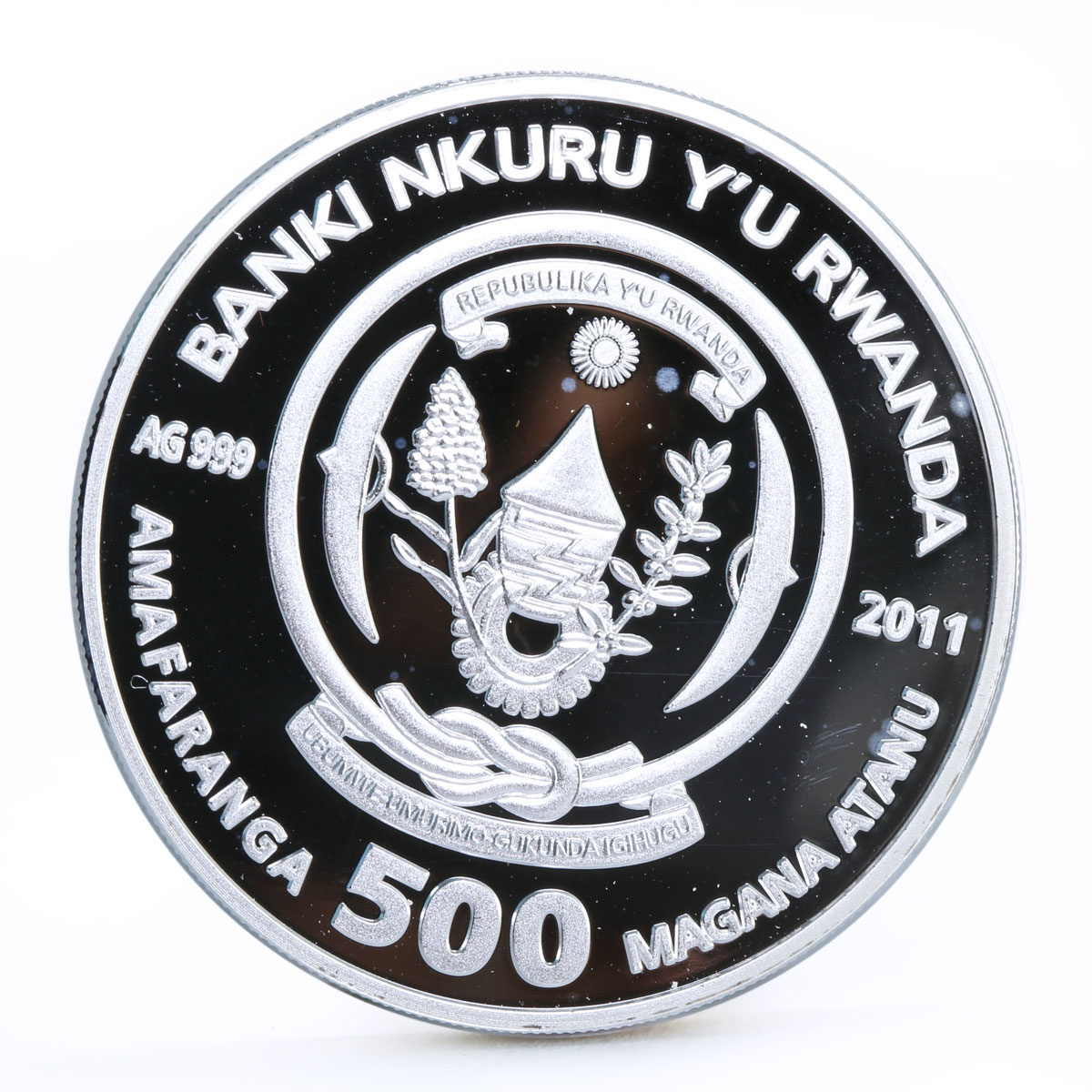 Rwanda 500 francs Cats series Russian Blue Cat Plant colored silver coin 2011