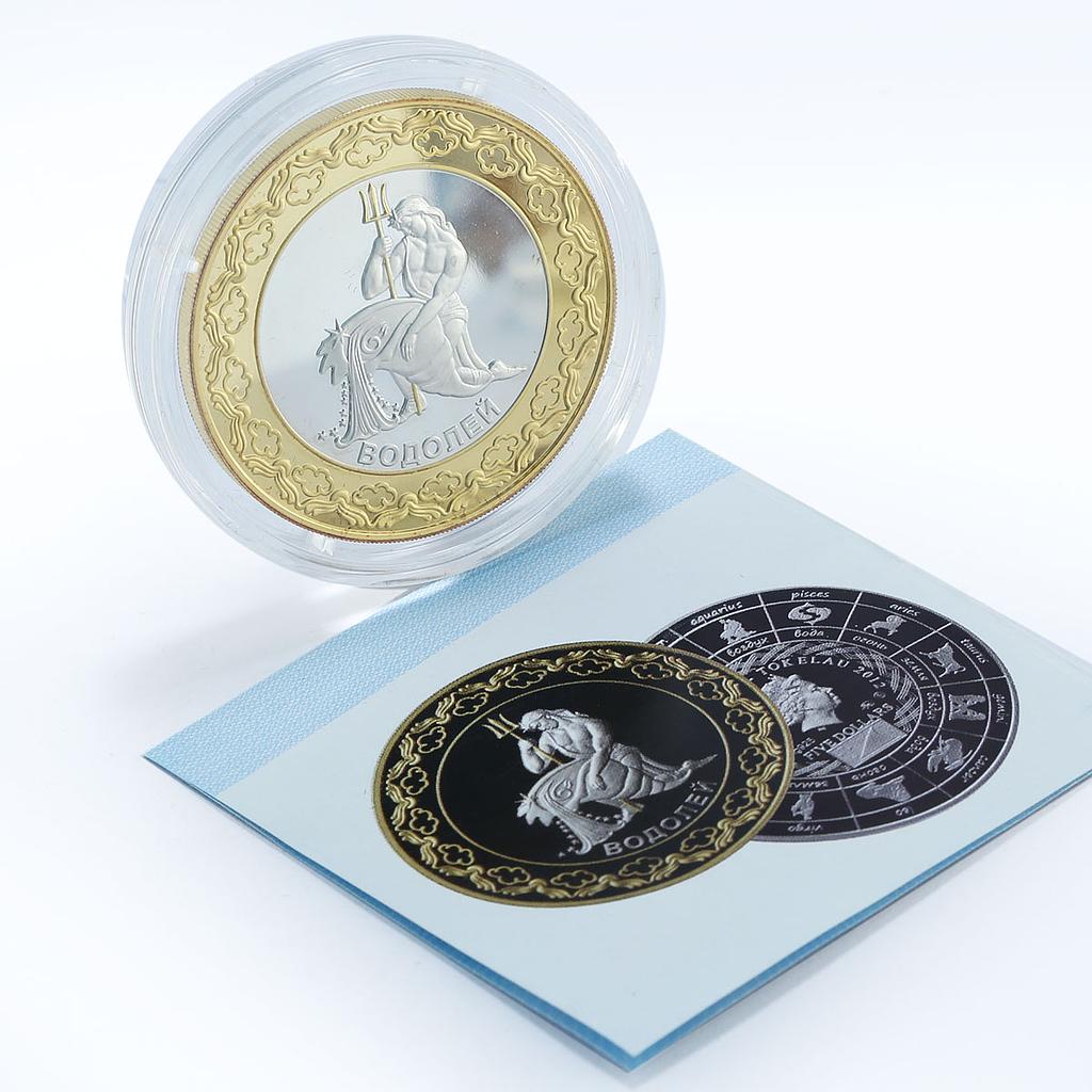 Tokelau 5 dollars Zodiac Signs series Aquarius gilded silver coin 2012