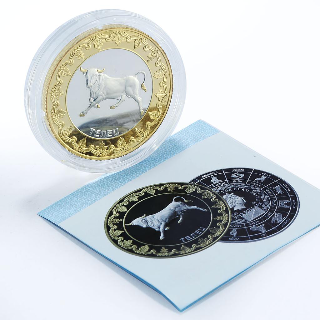 Tokelau 5 dollars Zodiac Signs series Taurus gilded silver coin 2012