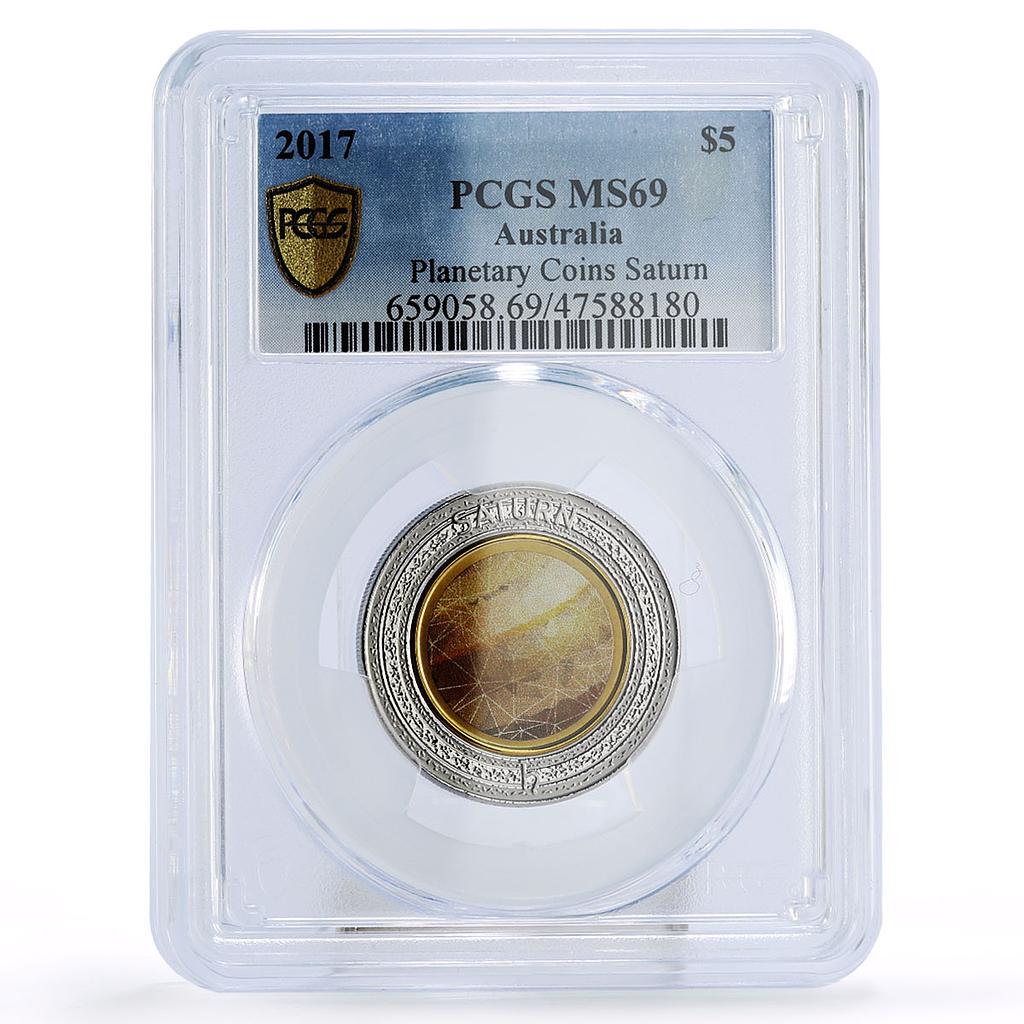 Australia 5 dollars Planetary Coin Saturn Space MS69 PCGS AlBronze coin 2017