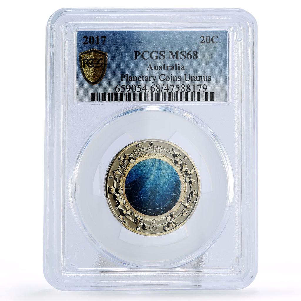 Australia 20 cents Planetary Coin Uranus Space MS68 PCGS CuNi coin 2017