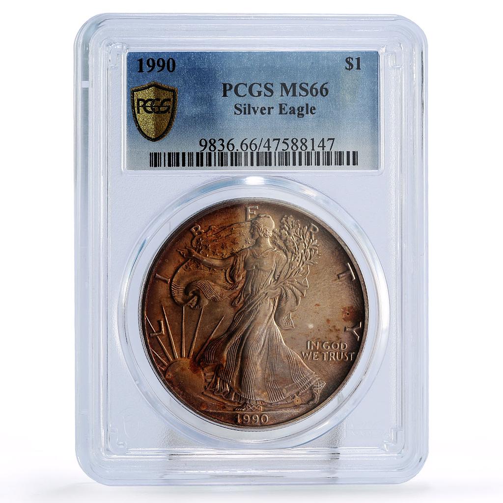 United States 1 dollar Silver Eagle Walking Liberty MS66 PCGS silver coin 1990