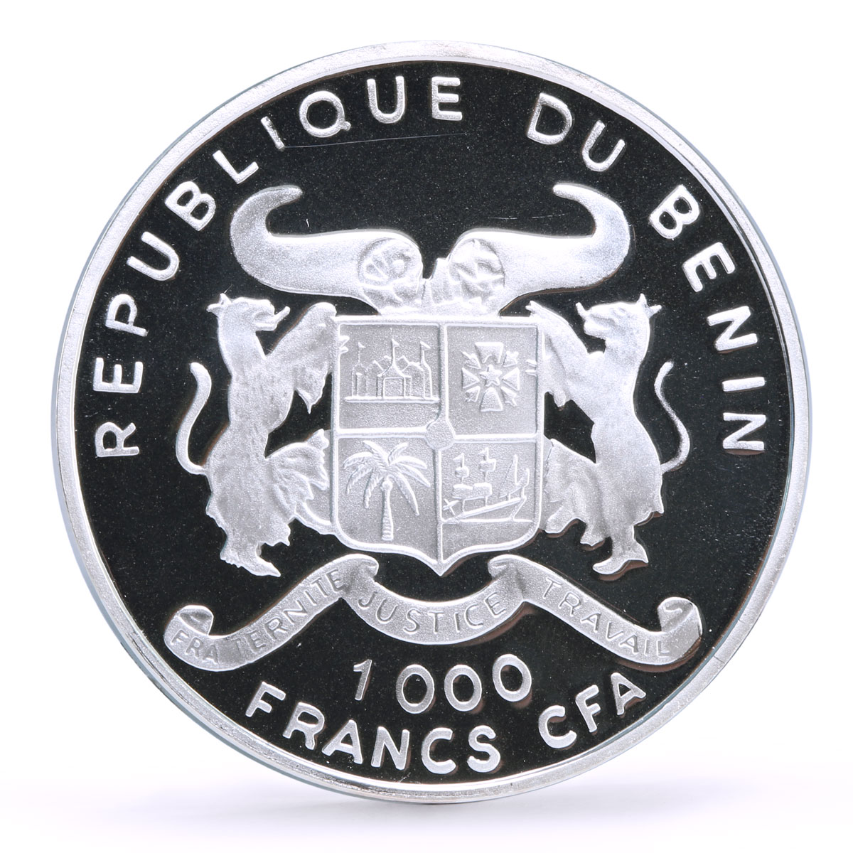 Benin 1000 francs Charles Lindbergh Flight Plane Aviation proof silver coin 2002