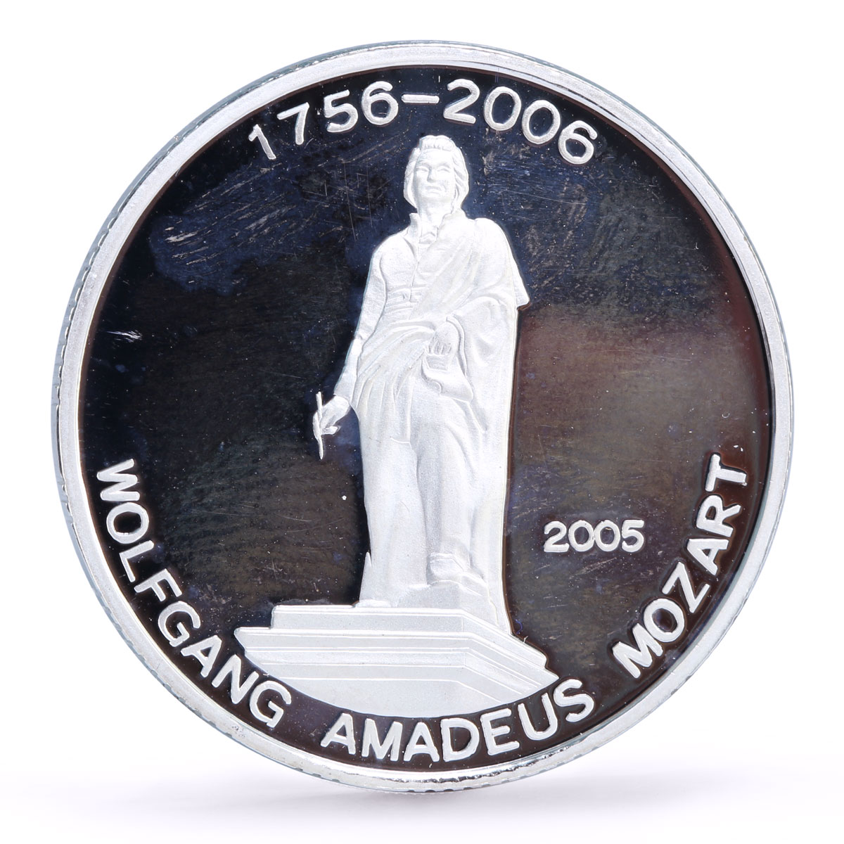 Benin 1000 francs Composer Wolfgang Amadeus Mozart Music proof silver coin 2005