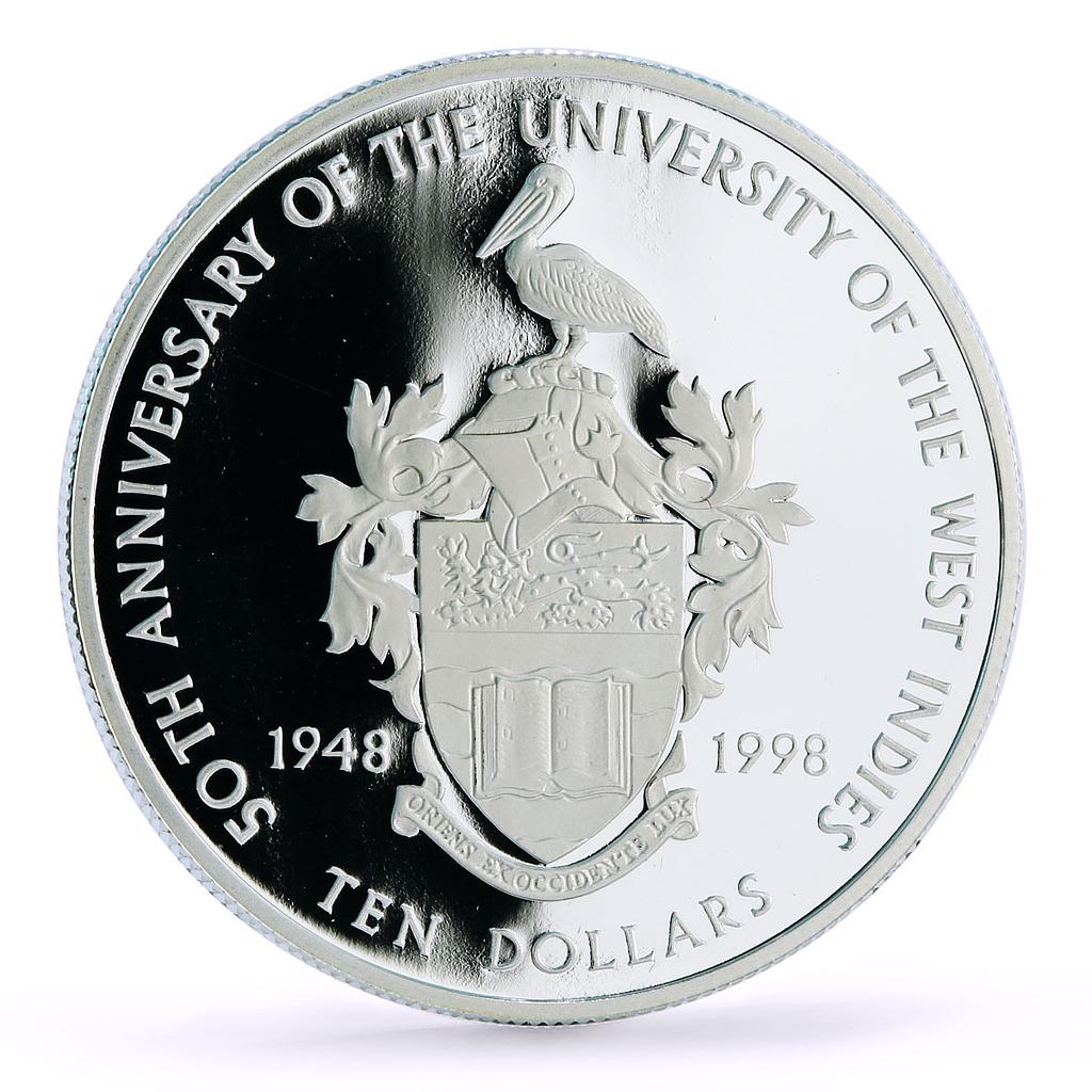 Bahamas 10 dollars West Indies University Pelican Bird proof silver coin 1998