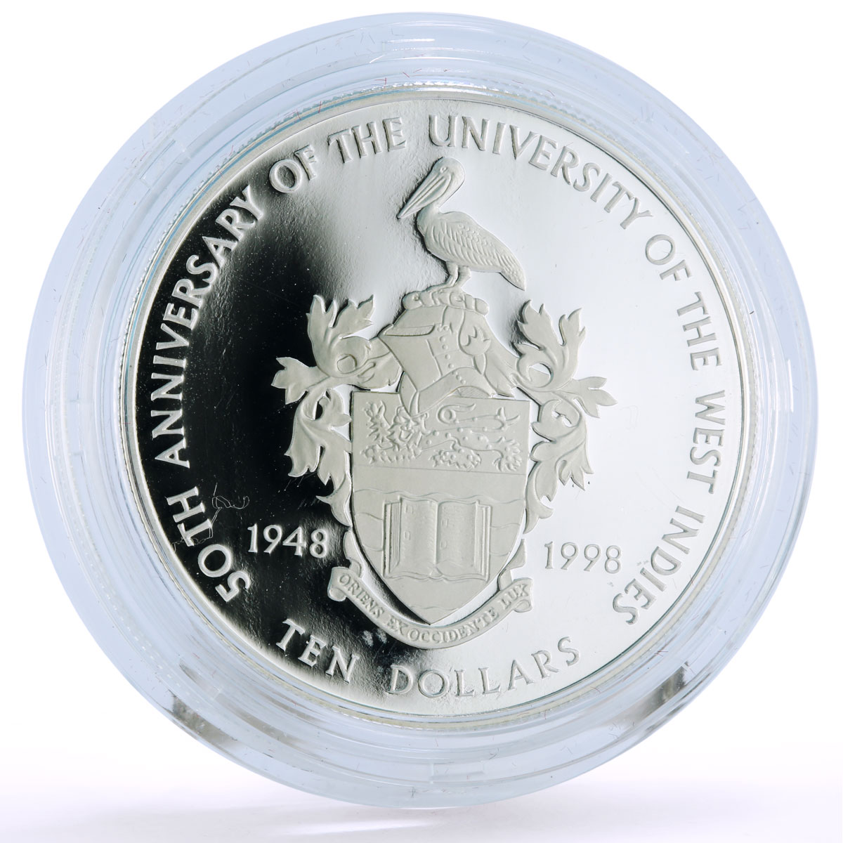 Bahamas 10 dollars West Indies University Pelican Bird proof silver coin 1998