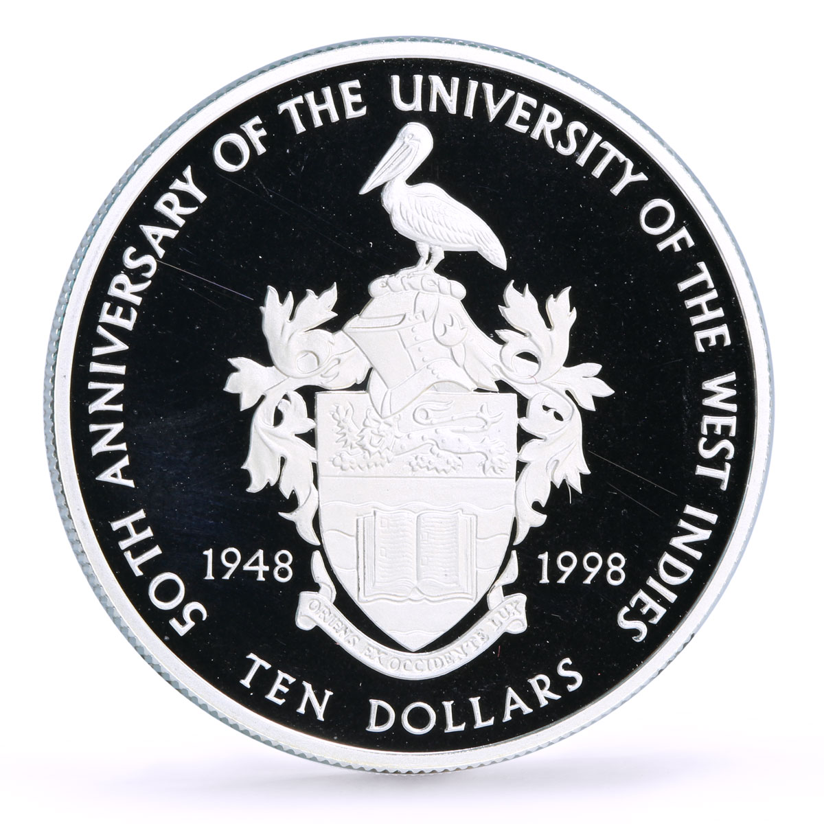 Bahamas 10 dollars West Indies University Pelican Bird proof silver coin 1998