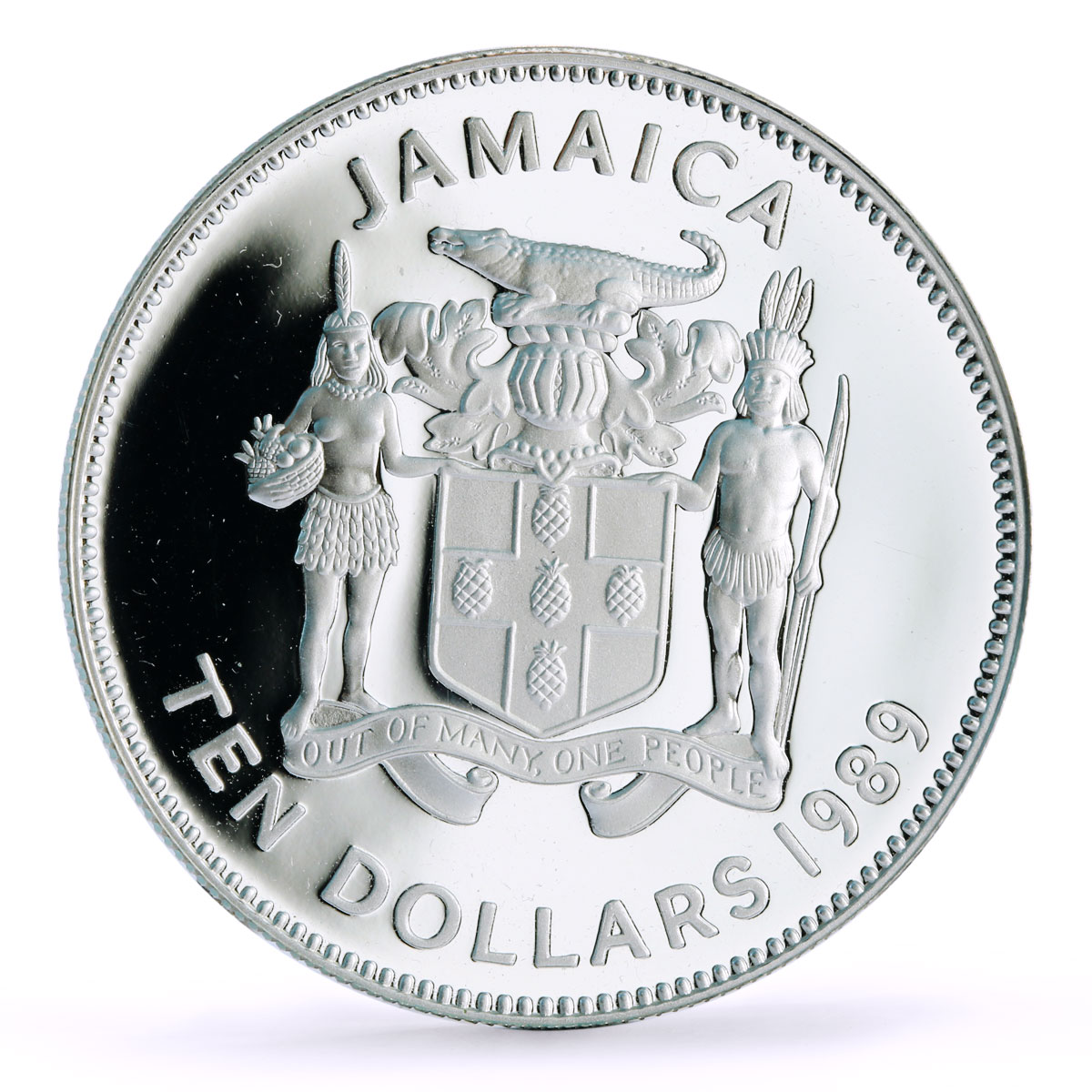 Jamaica 10 dollars Discovering of the New World Columbus Ship silver coin 1989