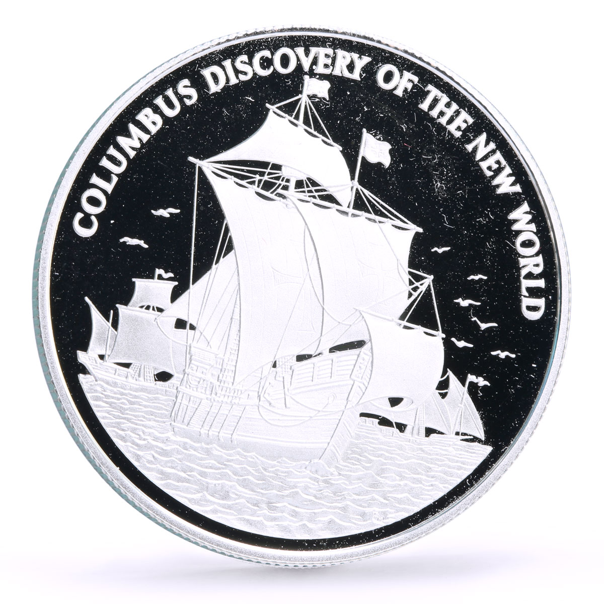 Jamaica 10 dollars Discovering of the New World Columbus Ship silver coin 1989