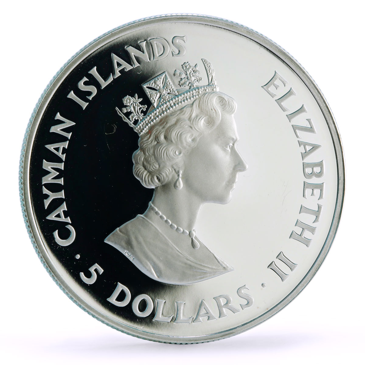 Cayman Islands 5 dollars 20 Years of Currency Board Cruise Ship silver coin 1991