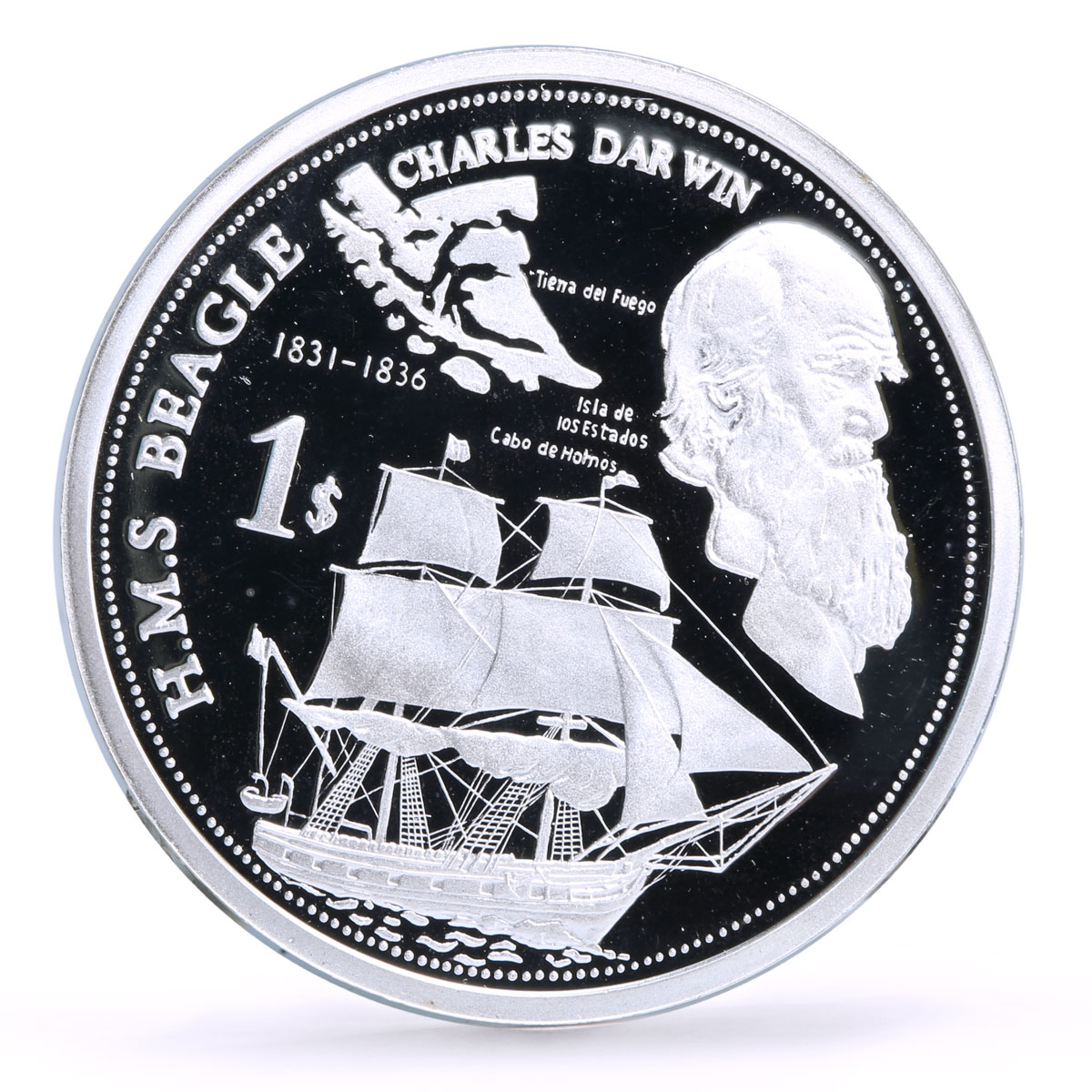 Solomon Islands 1 dollar Seafaring Beagle Ship Charles Darwin silver coin 2009