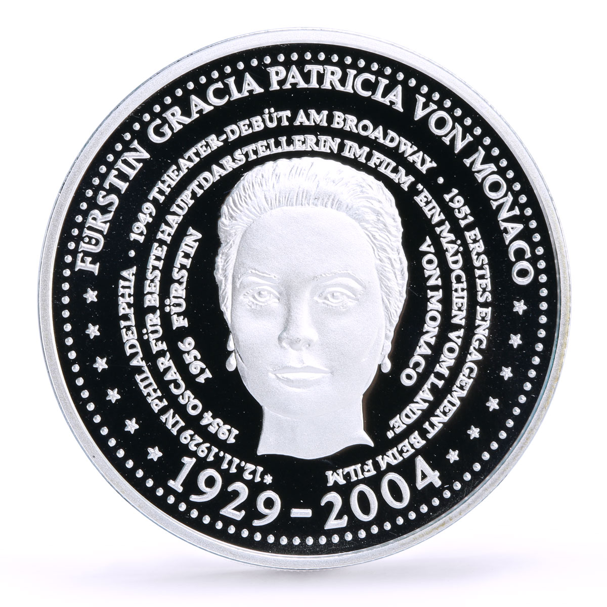 Somalia 250 shillings Actress Monaco Princess Grace Kelly proof silver coin 2004