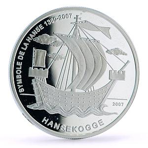 Togo 1000 francs Seafaring Hanse Hansekogge Ship Clipper proof silver coin 2007