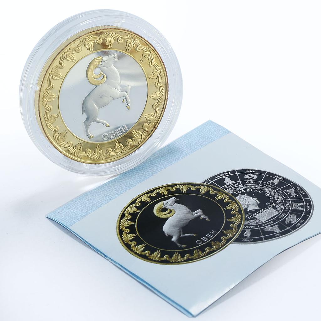 Tokelau 5 dollars Zodiac Signs series Aries gilded silver coin 2012