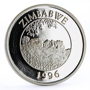 Zimbabwe 10 dollars Wildlife Landmarks series Motopo Hills Bull silver coin 1996