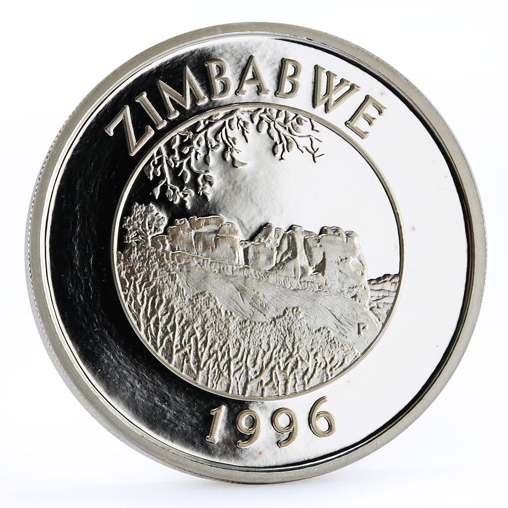 Zimbabwe 10 dollars Wildlife Landmarks series Motopo Hills Bull silver coin 1996