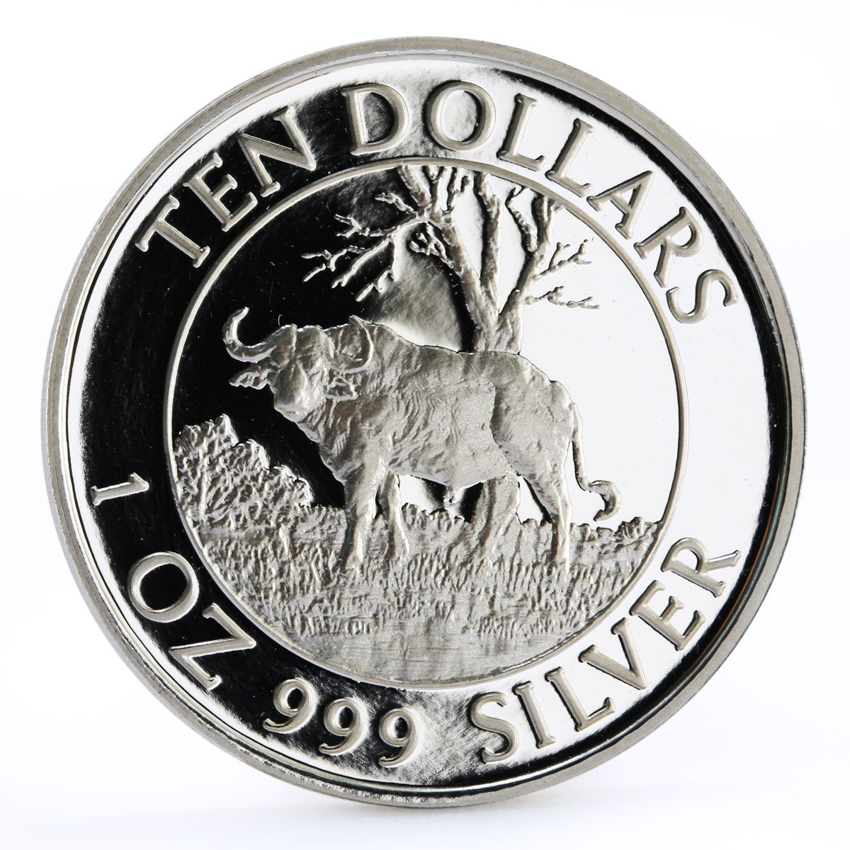 Zimbabwe 10 dollars Wildlife Landmarks series Motopo Hills Bull silver coin 1996