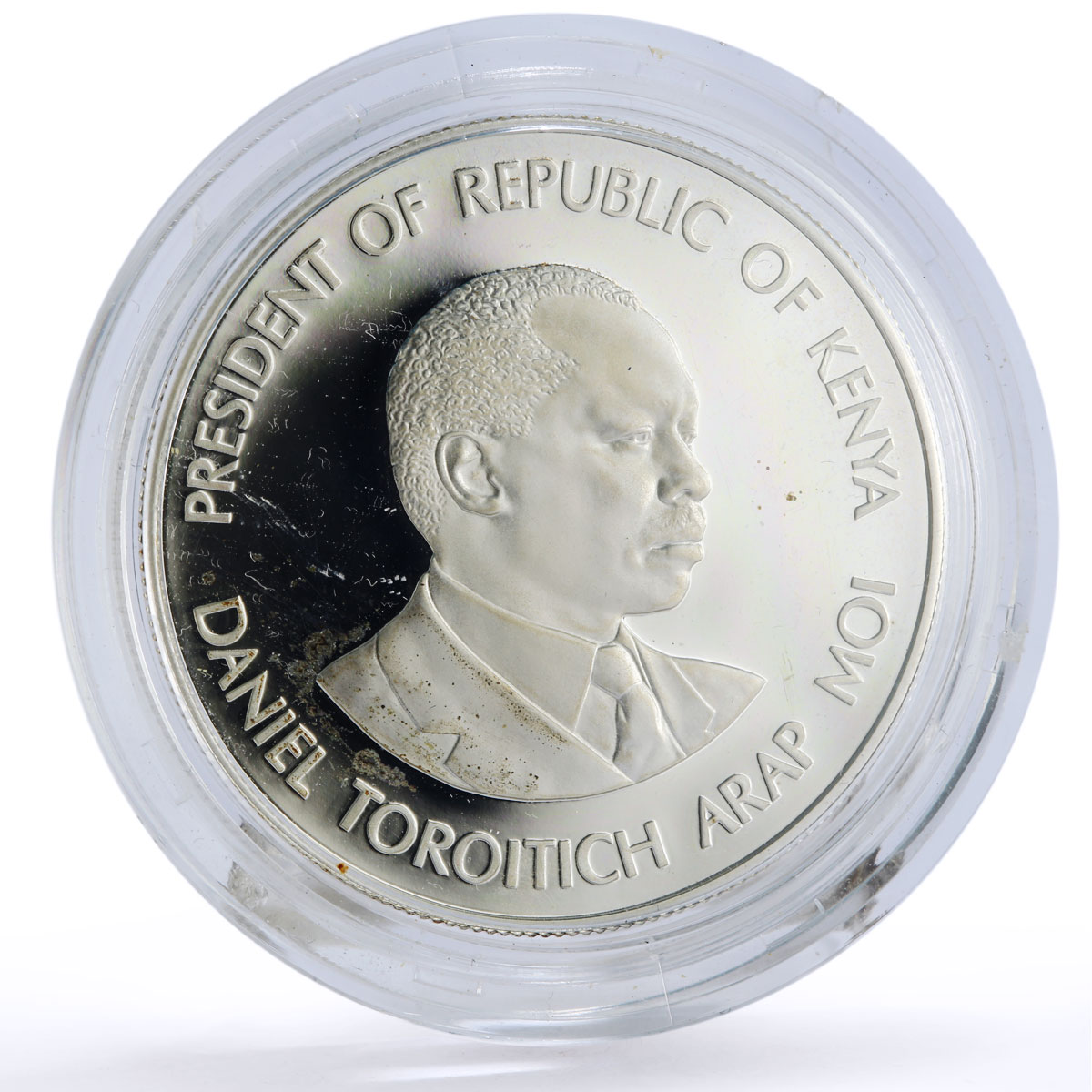 Kenya 500 shillings 25 Years Independence President Moi proof silver coin 1988