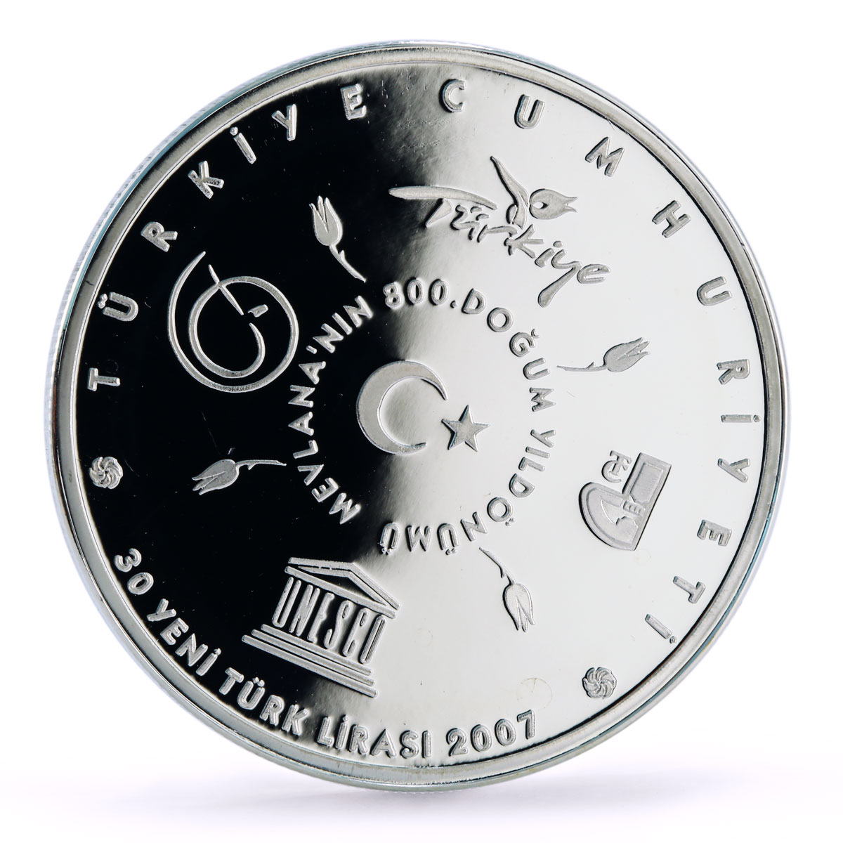 Turkey 30 lira 800th Anniversary of the Birth of Mevlana proof silver coin 2007