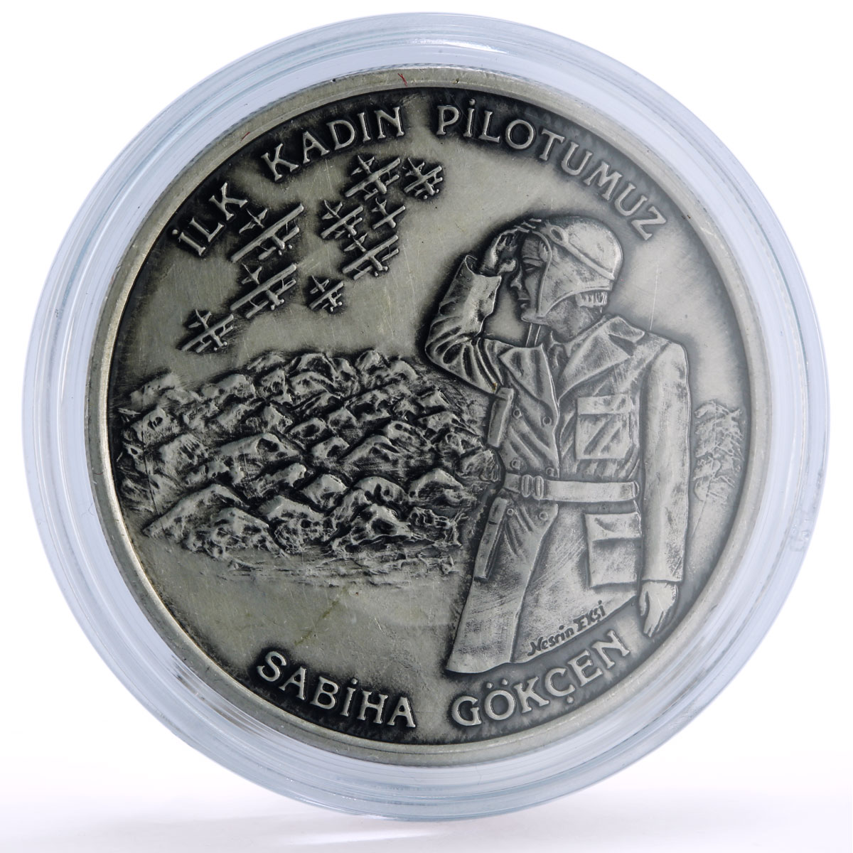Turkey 7500000 lira Female Pilot Sabiha Gokcen Planes Aviation silver coin 2000
