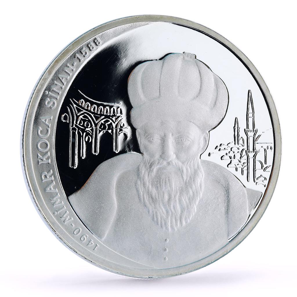 Turkey 7500000 lira Architect Mimar Sinan Architecture Art silver coin 2001