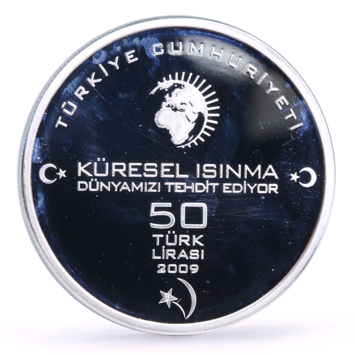 Turkey 50 lira Global Warming Threat Water is Source of Life silver coin 2009