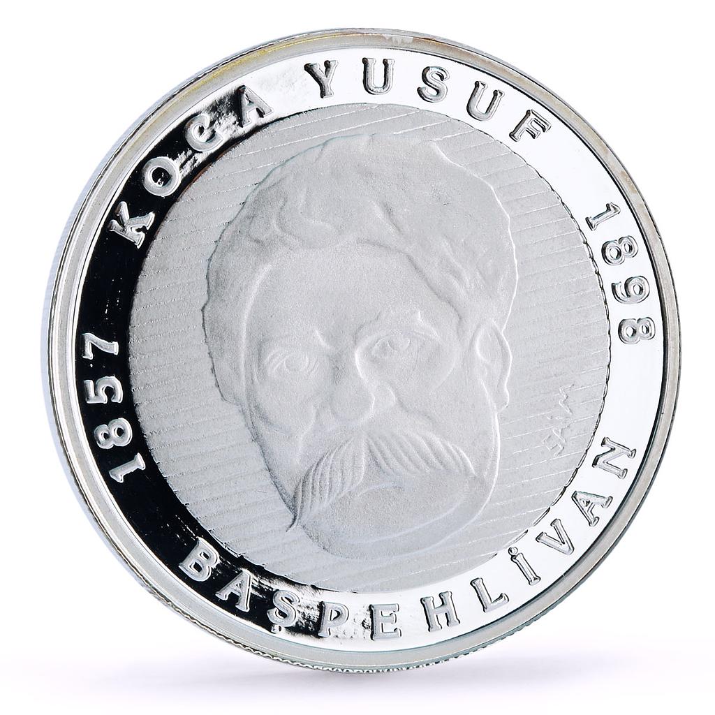 Turkey 7500000 lira Wrestler Koca Yusuf Wrestling Sports proof silver coin 2001